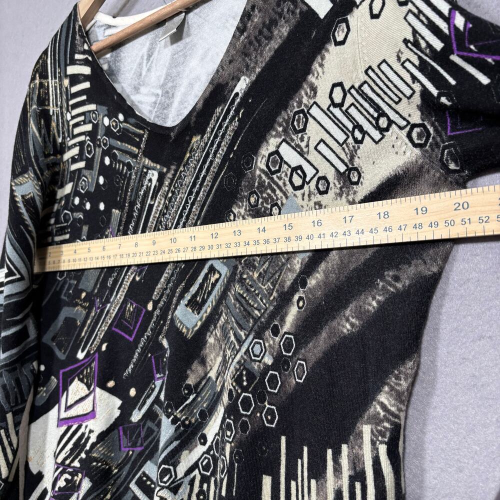 Alberto Makali Top L Black White Abstract V-Neck Artsy Graphic Statement Deco - Picture 5 of 5
